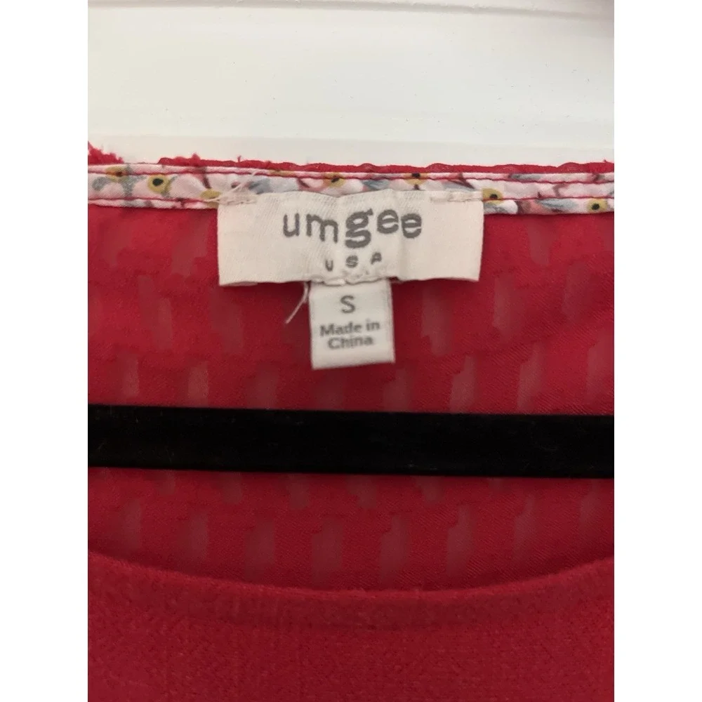 Umgee‎ Red Linen Blend Dress Women S Frayed Hem Boho Lagenlook Relaxed Fit
